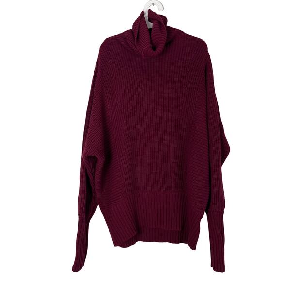 Free People Burgundy Turtleneck Oversized Chunky Knit Sweater Women’s XS - Picture 4 of 8